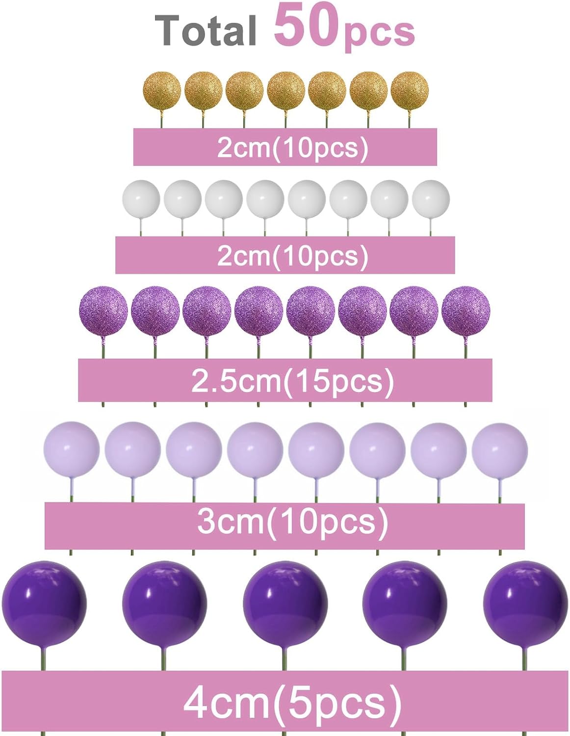 ASTARON 50 Pcs Ball Cake Topper Sticks Mini Balloons for Cake - Purple Series - image 2