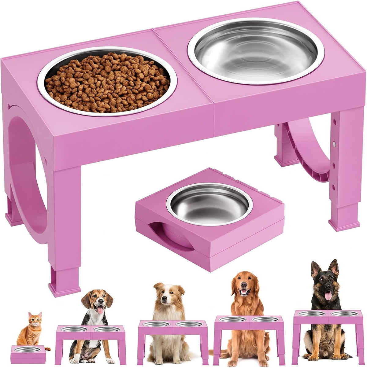 XIAZ Elevated Dog Bowls Large Breed Raised Dogs Bowl Stand - C-Pink / Basic