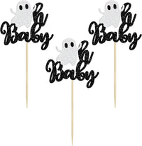 Gyufise Halloween baby shower cupcake toppers with Oh Baby ghost designs on picks - view 39