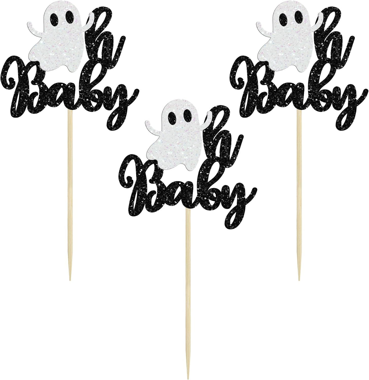 Gyufise Halloween baby shower cupcake toppers with Oh Baby ghost designs on picks - view 39