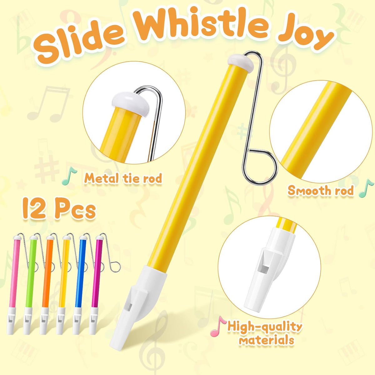 Boao 3 Pcs Slide Whistle Kid Toy, Blue, Yellow, Purple - 12 / Yellow, Purple, Blue, Pink, Orange, Green - image 3