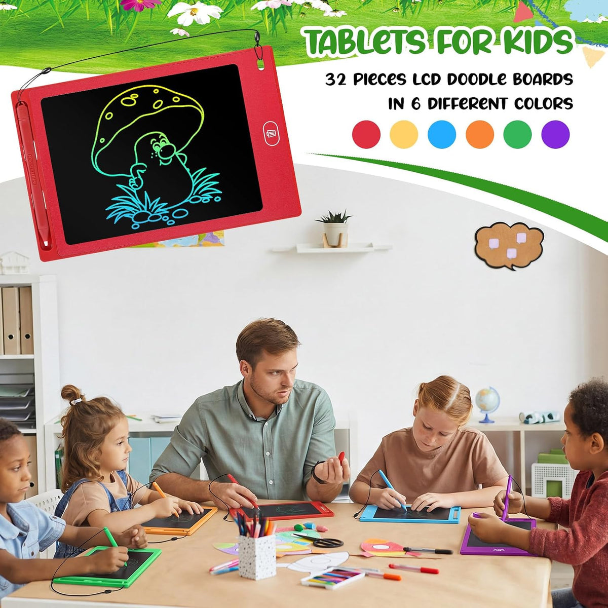 Zhehao LCD writing tablets for kids, 32 colorful 8.5 inch erasable doodle boards - view 18