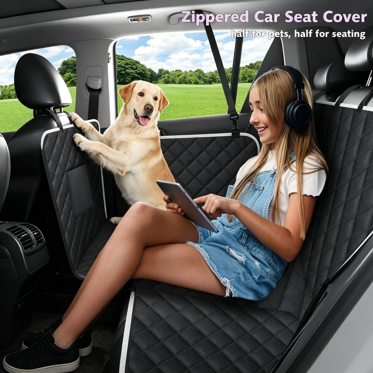 Dog Car Seat Cover Back Seat, Waterproof Nonslip Seat Protector - Black A - image 3