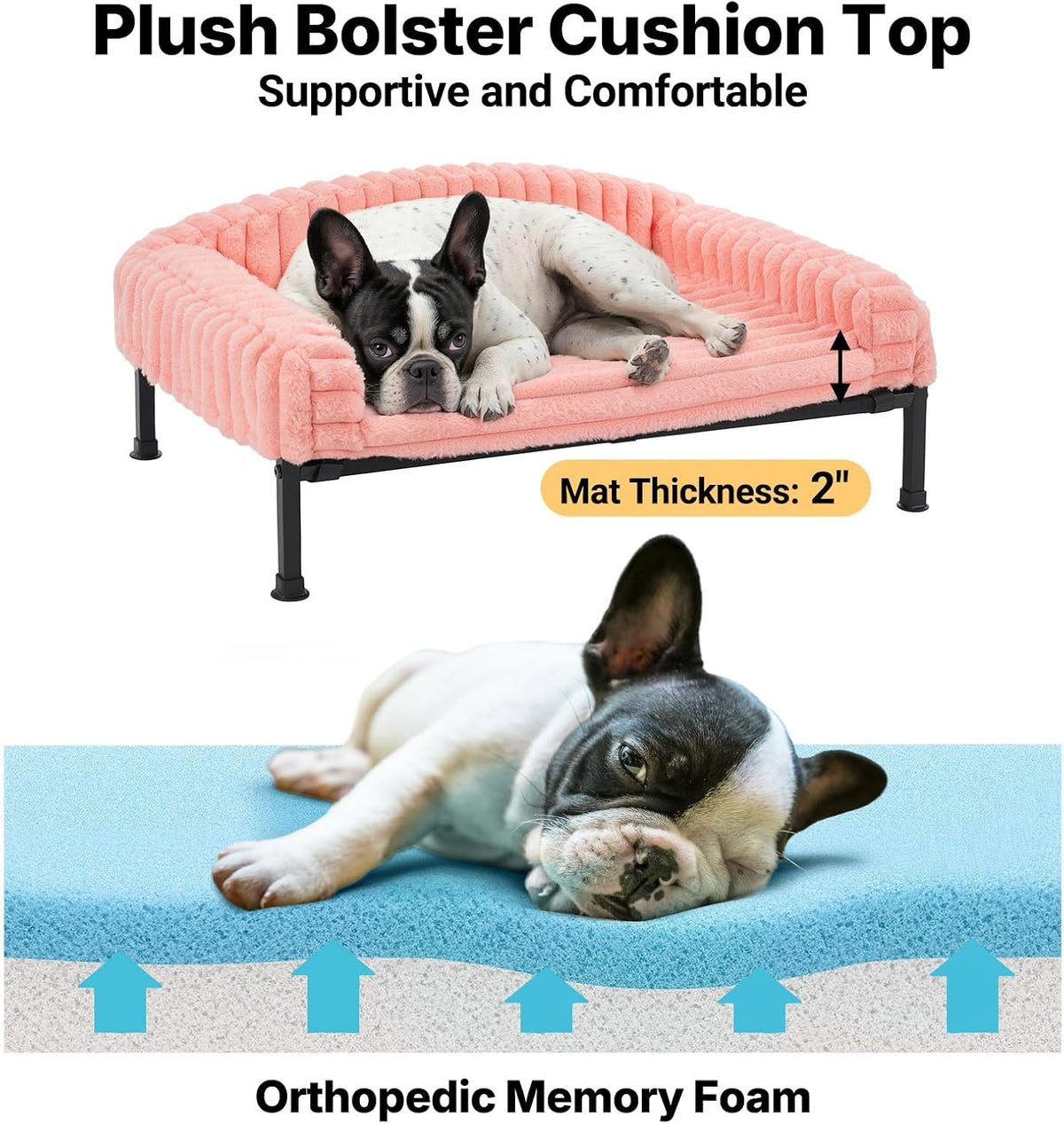 Veehoo Elevated Dog Bed with Bolster Cushion - Pink / 36.0"L x 28.0"W x 8.3"Th - image 3