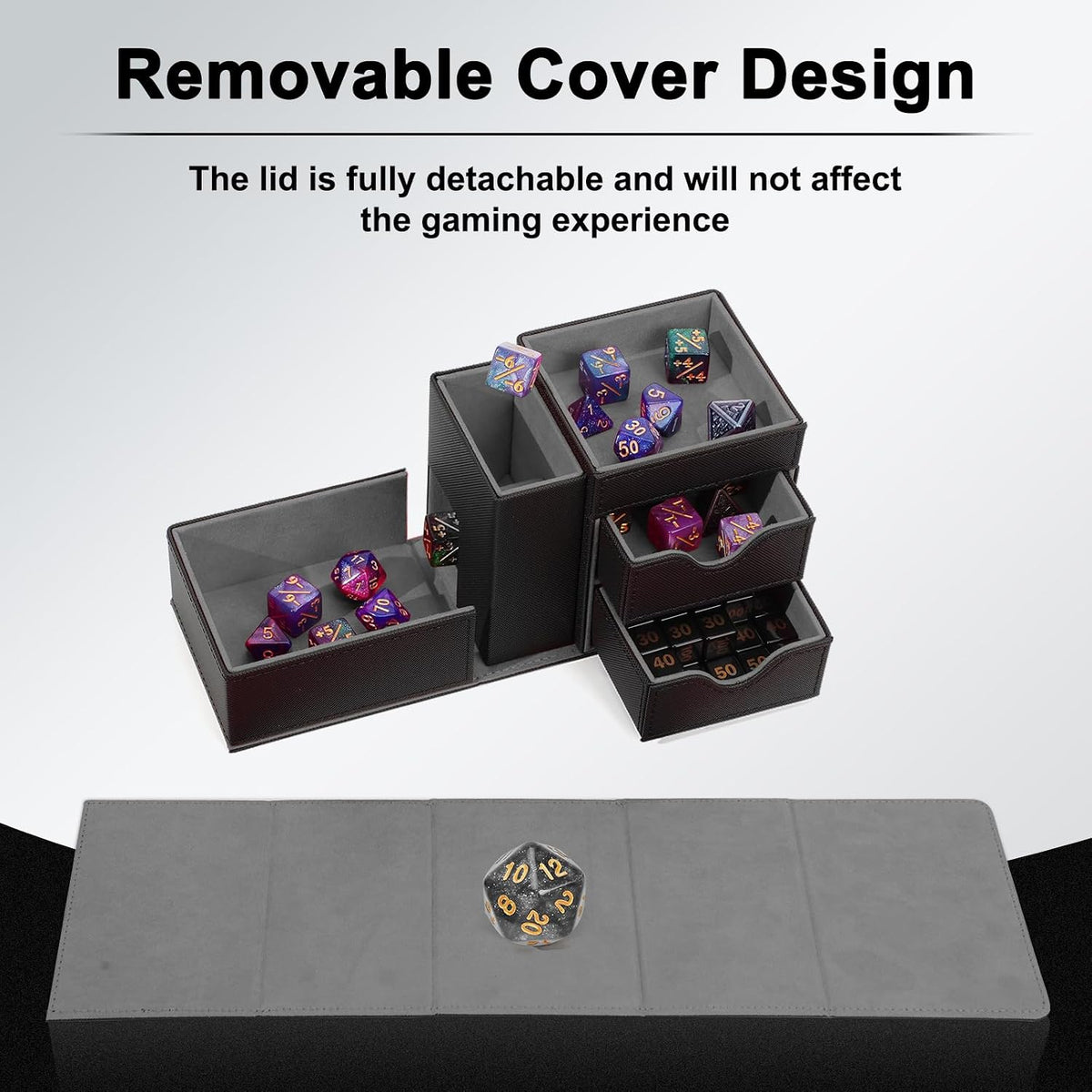 Stepane dice tray and dice tower storage box in black and red PU leather with drawers - view 26