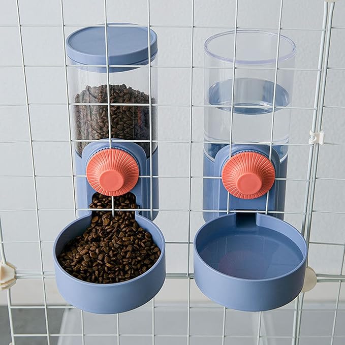 Pet Hanging Automatic Feeders Drinking Bowls 40oz, Auto Gravity Pet Feeding Water Set, Cage Pet Feeding Bowls Dispenser for Cats Dogs Puppy, Rabbit Hamsters Chinchilla Hedgehog (Blue-Water)