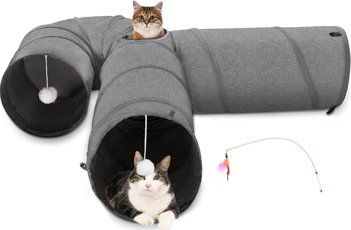 Ownpets 12" Large Cat Tunnel 3-Way U-Shape Oxford Fabric for Large Cat – Essentials for Cats - U-Shaped / 12 Inches in Diameter