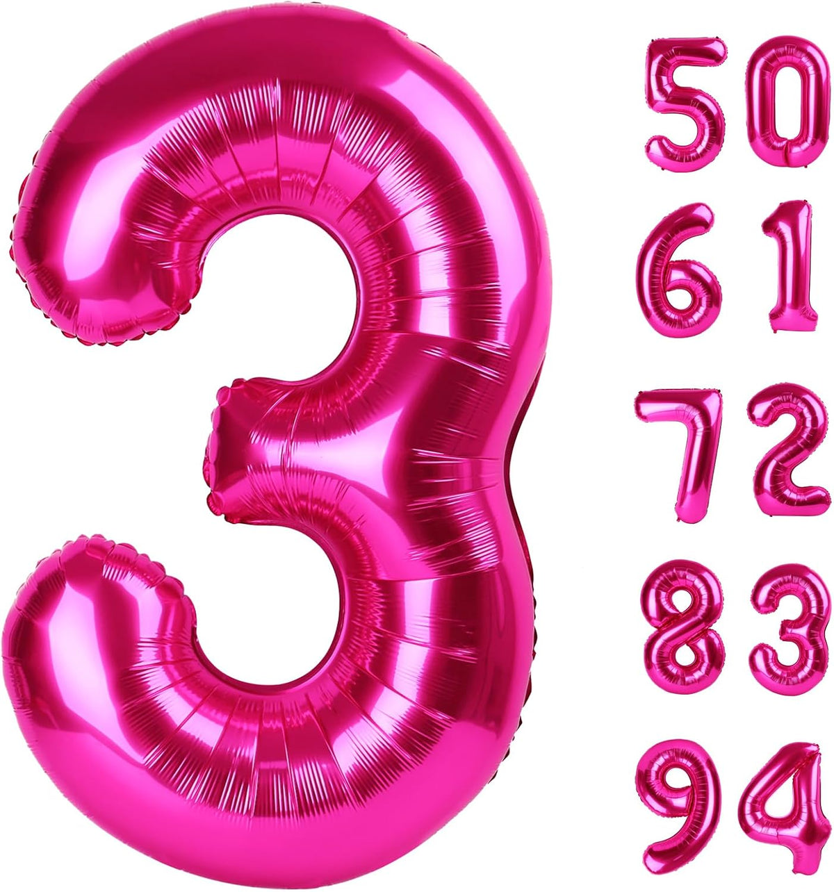 Navy Blue 1 Balloon, Number Balloon 40 Inch - Hot Pink / Number 3