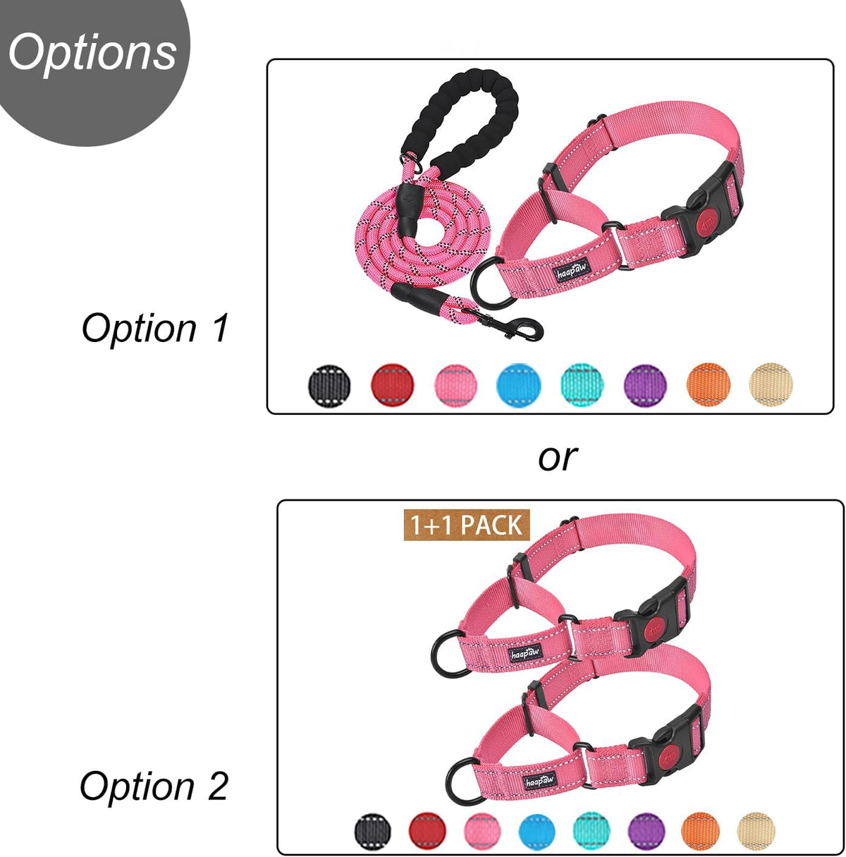Haapaw Escape-Proof Martingale Dog Collar - Pink / S / 2-Pack Collars - image 2