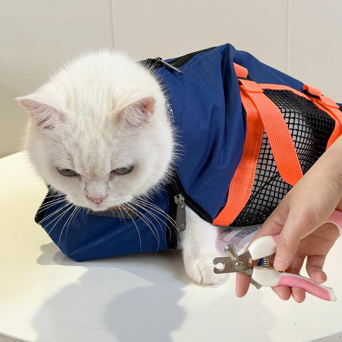 Cinf Cat Restraint Grooming Bag - L Size–Fits large breed cats (12–18 lbs) / Navy Blue - image 2