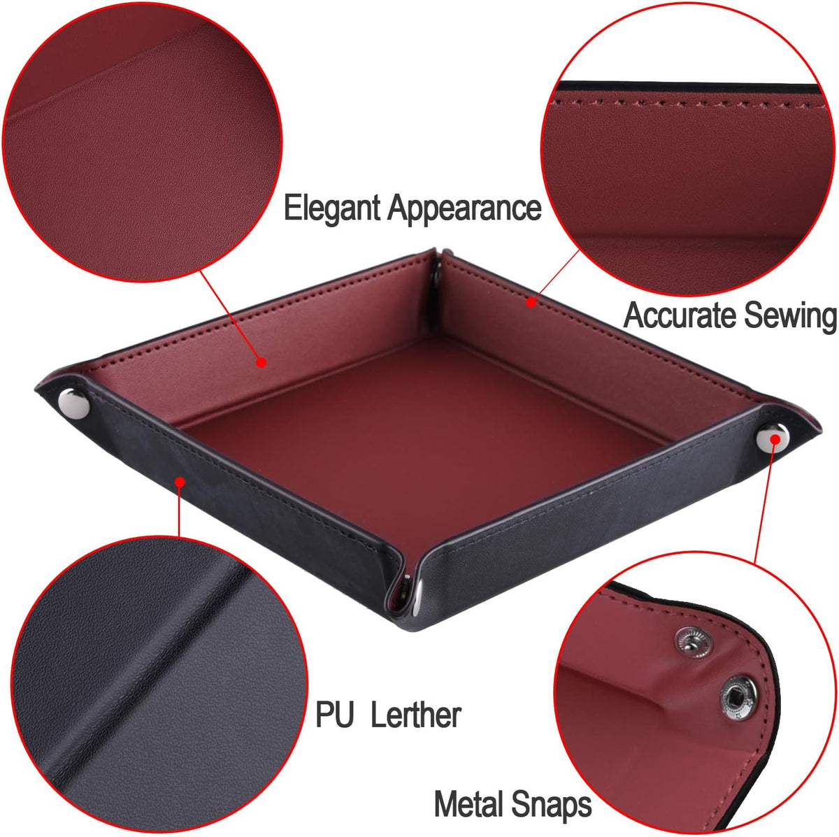 SIQUK 6 Pieces Dice Tray PU Leather Dice Rolling Tray Folding Square - Dark Red,dark Blue,violet,black,dark Green,coffee - image 2