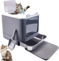 Stainless Steel Cat Litter Box Enclosed, Dual Entry - White