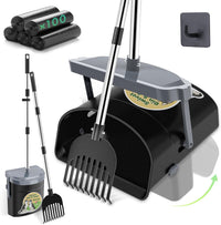 UPSKY 33.4" Dog Pooper Scooper Swivel Bin & Rake Kit with 100 Waste - Grey