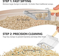 Litter Scooper, Metal Litter Scoop, Pooper Scooper with Wooden Handle, Cat Litter Scoop, Metal Scooper & Speed Sifter Deep Shovel Scoop Filter,Kitten Pooper Lifter for Litter Box