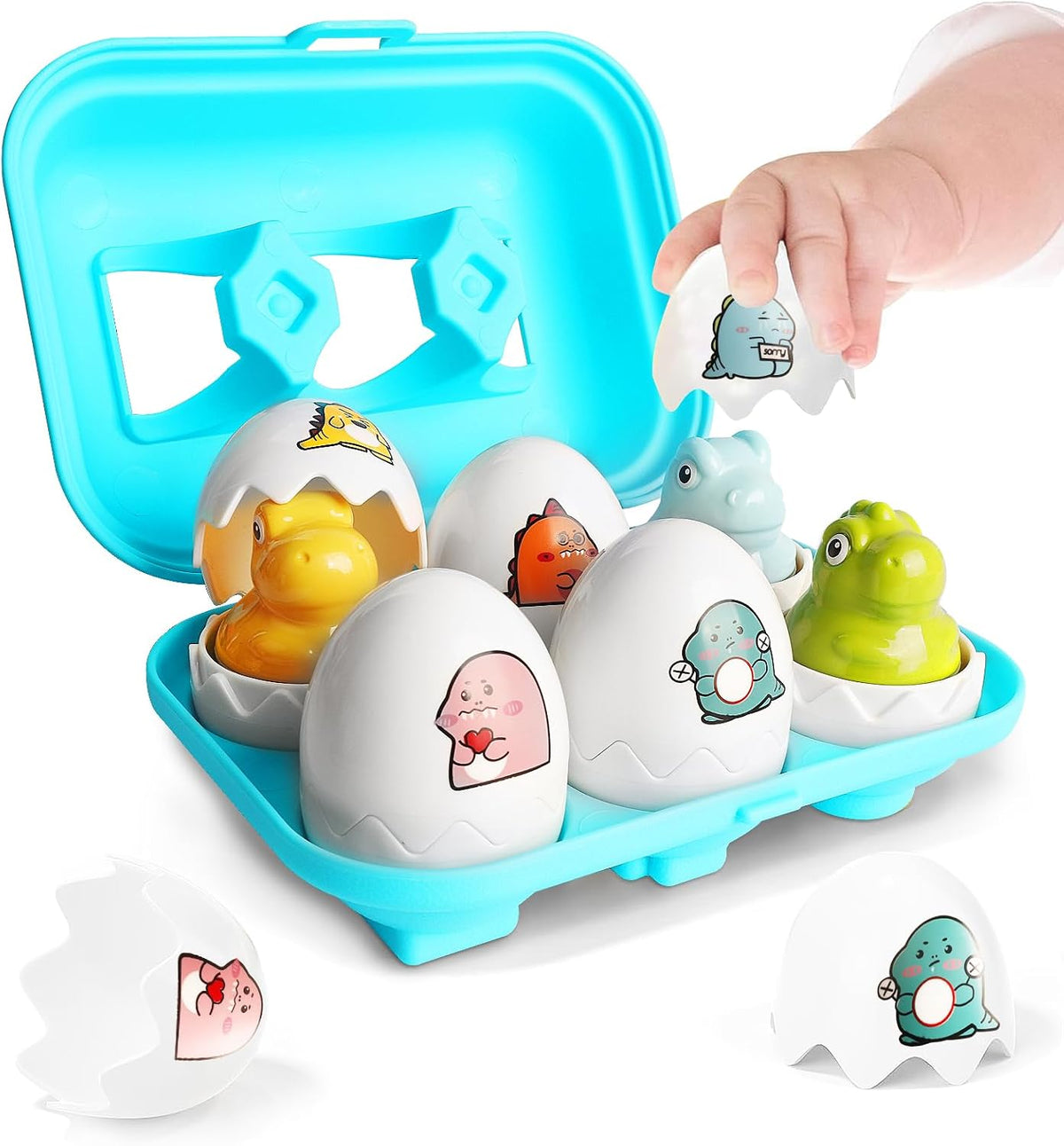 Tinabless Matching Eggs Toys 12 pcs Set Color & Shape Recognition - Blue-dinosaur Eggs