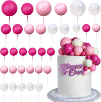 32 PCS Colorful Ball Shaped Cake Topper Pearl Balls Cupcake Cake - Pink White Hot Pink