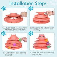 UPSKY Cat Toy Roller 3-Level Turntable Cat Toys with Six Colorful - B-Red - image 4