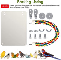 7 inch stainless steel bird mirror with colorful rope perch for cages - view 2