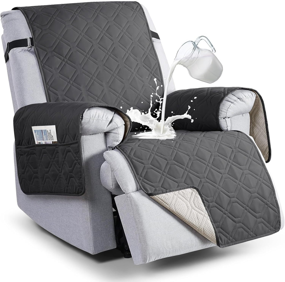 VANSOFY 100% Waterproof Recliner Chair Covers - Charcoal Gray / 22"