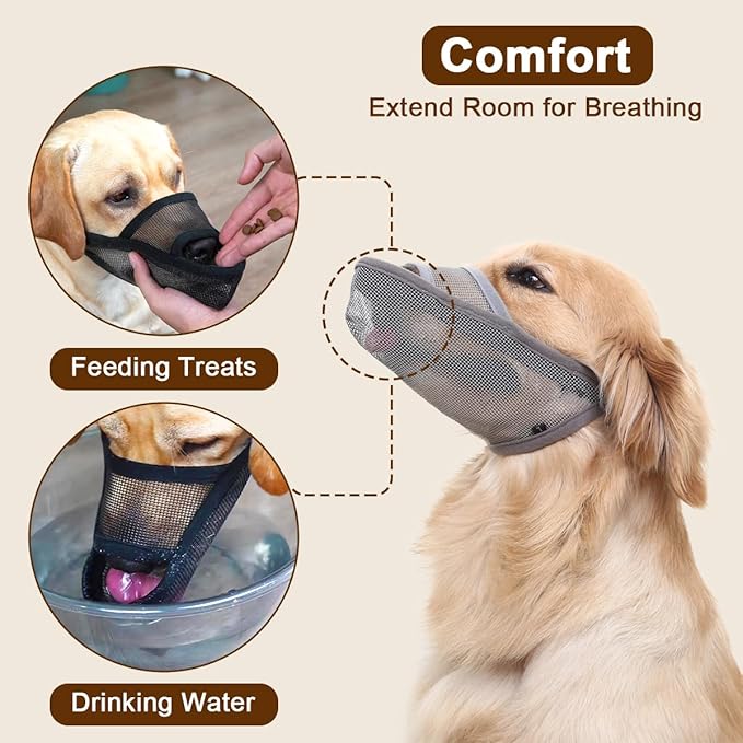 Crazy Felix Nylon Dog Muzzle for Small Medium Large Dogs Dachshund Beagle Poodle Labrador, Air Mesh Breathable and Drinkable Pet Mouth Guard for Anti-Biting Chewing Scavenging(M, Grey)