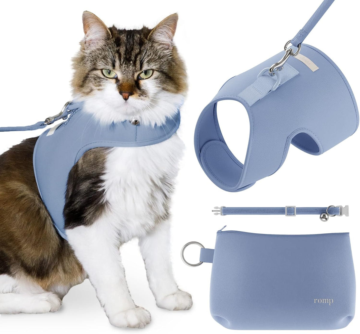 Cat Harness, Collar & Leash Set - Cotton Blue / Small
