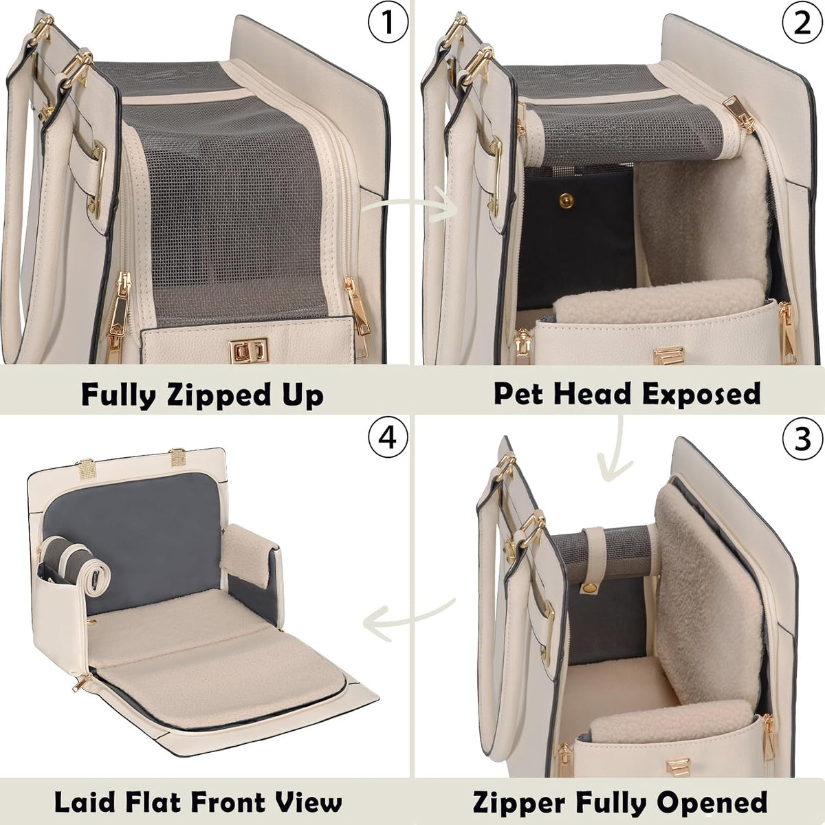2-in-1 Stylish Dog Purse Carrier Travel Tote Bag for Small Dogs Cats - White / 15.0"L x 7.5"W x 12.2"H - image 4