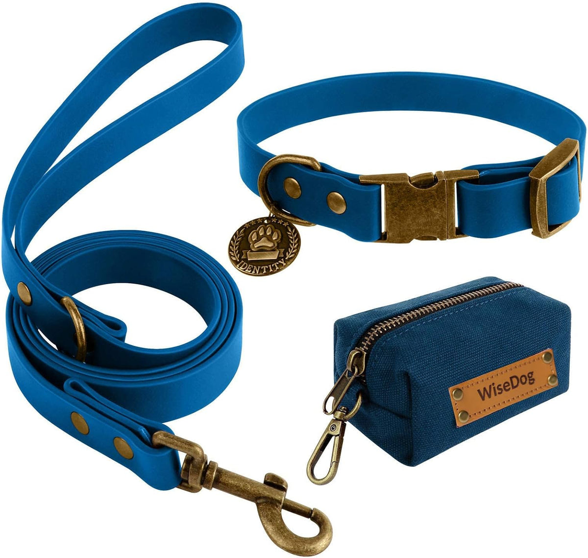 Wisedog Rubber Dog Collar with Quick Release, XS 8.5"-12" - Blue / L(Collar:14"-22";Leash:5 ft)