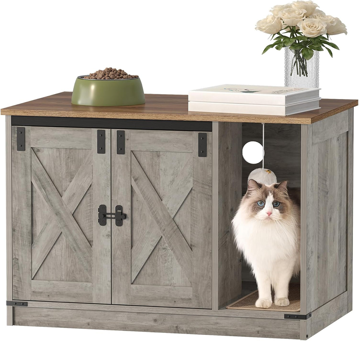 Hzuaneri Cat Litter Box Enclosure - 31.5"L x 19.7"W x 20.9"H / Light Ivory and Brown