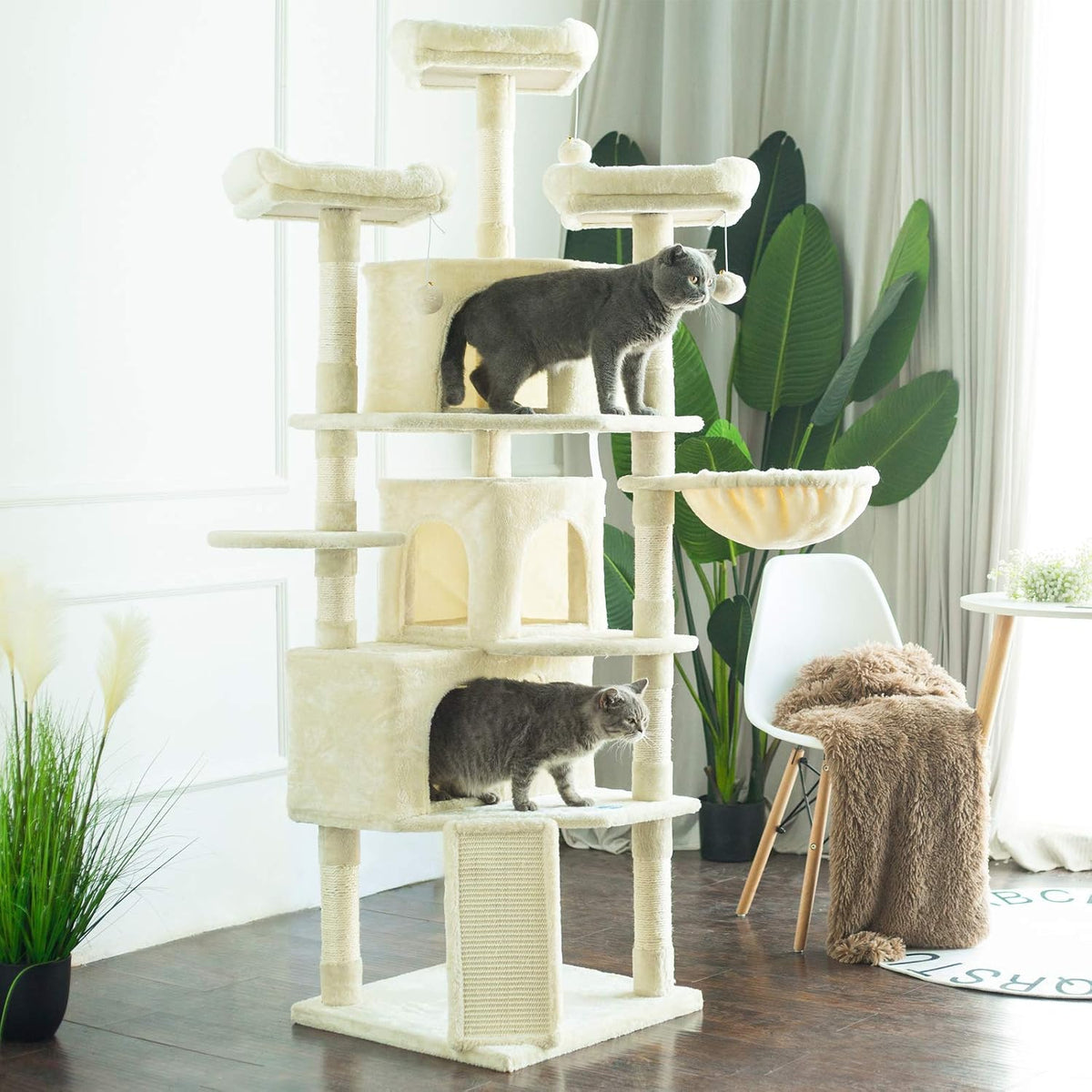 Hey-brother Cat Tree Tower with Multi-Level Large Condo - Beige - image 4