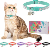 Rhinestone Cat Collar Breakaway, Bling Sparkly Diamond - Green / 8"-12" Cats / Mini Dogs