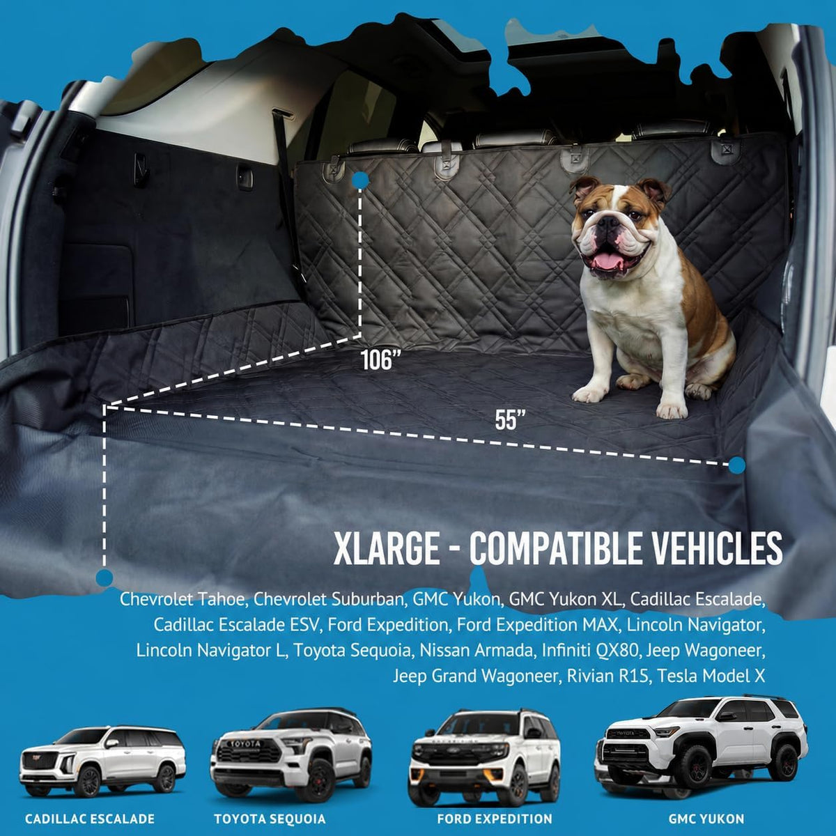 Bulldogology SUV Cargo Liner for Dogs 55"x106" Heavy Duty Pet Trunk - Standard Black / XL - image 2