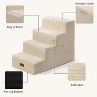 Dog Steps for High Bed, 5-Step Pet Stairs for Small Dogs and Cats – Essentials for Cats - Beige / 4 - image 2