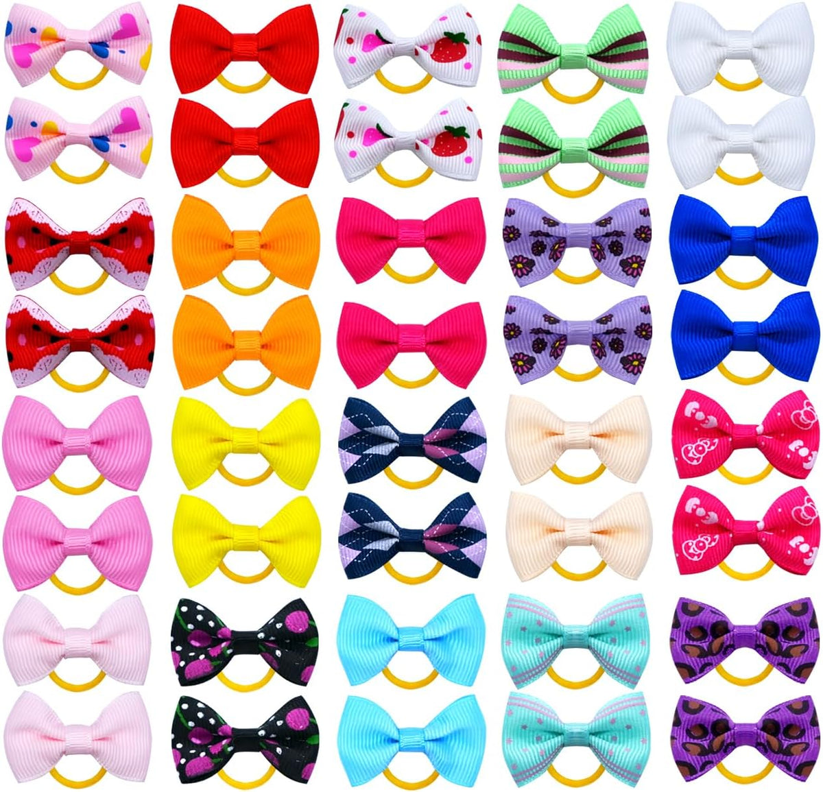 JUCCPUL set of 40 dog hair bows in mixed colors, 20 pairs of ribbon bowknots with alligator clips