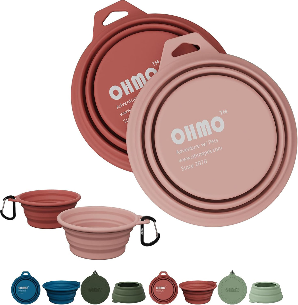 OHMO Collapsible Dog Bowls for Pet Travel, Coral&Brick Red - 2x12oz / Erythrinus&Coral