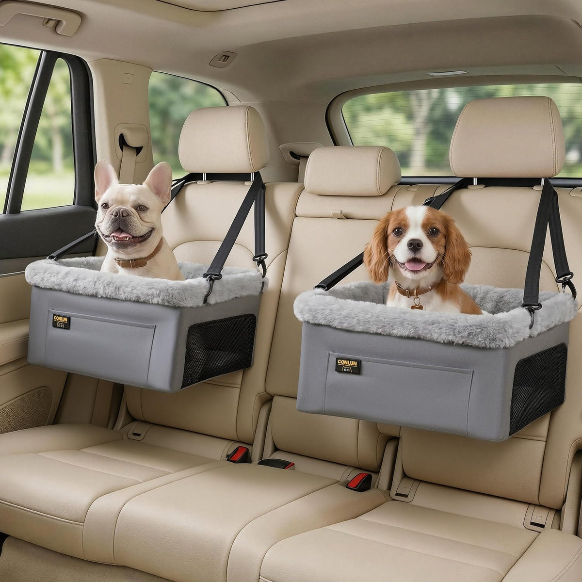 Conlun Dog Car Seat Booster, Steel Frame Anti-Collapse - Grey / 2 Pack-Small Dogs under 20lbs