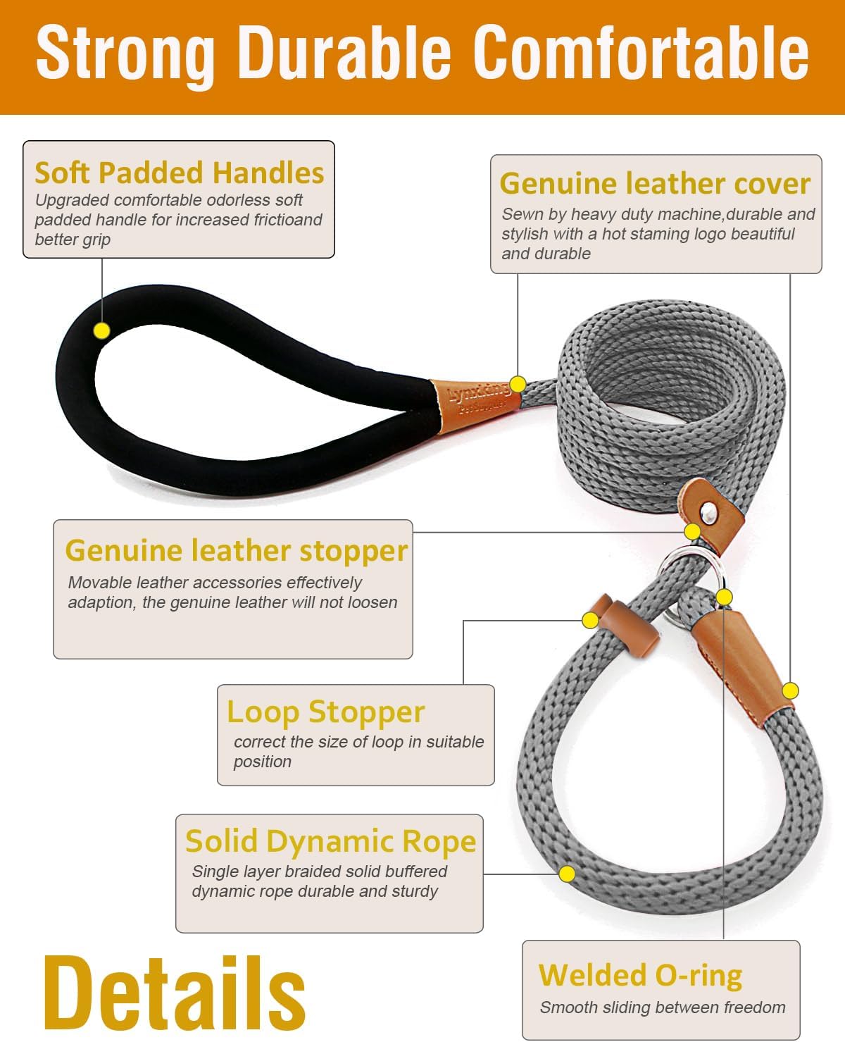 Dog Leash Slip Lead Braided Rope Pet Training Loop Leashes 5ft 6ft 8ft – Essentials for Dogs - Grey / Slip Lead-3/8in x 6ft Small - image 2