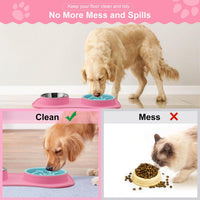 Slow Feeder Dog Bowls 3 in 1 Stainless Steel Food Water Bowl to Slow - Large Breed / Pink - image 3