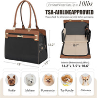 2-in-1 Stylish Dog Purse Carrier Travel Tote Bag for Small Dogs Cats - Black+Brown / 15" L x 7.5" W x 12.2" H - image 2