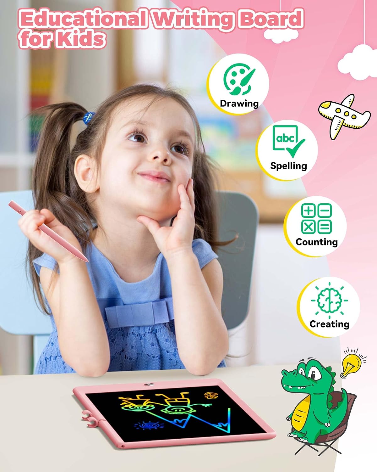 KOKODI 12 Inch LCD Writing Tablet with Anti-Lost Stylus - Pink / 10 inch - image 2