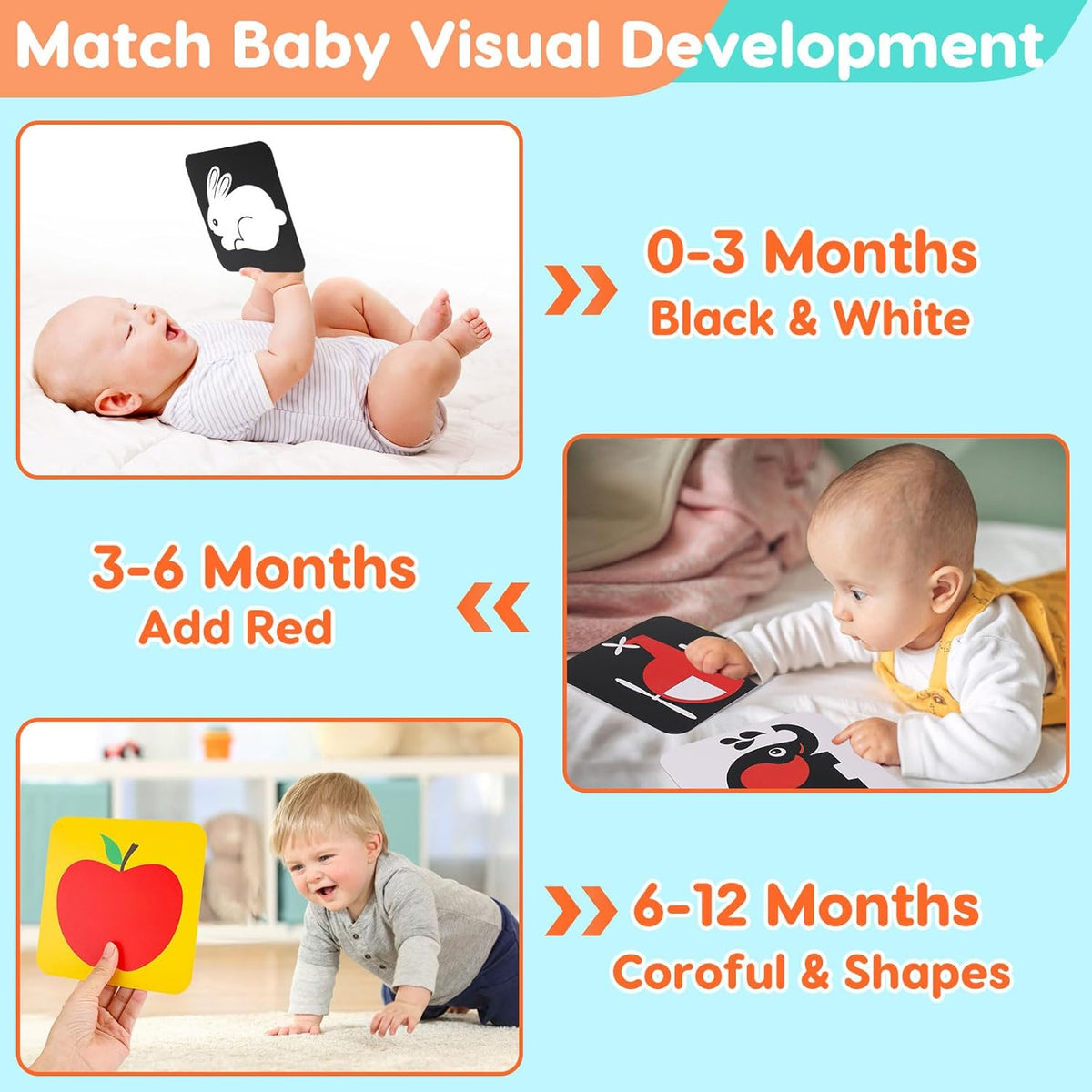 Black and White Baby Toys Tummy Time Mirror High Contrast Book Flash - image 4