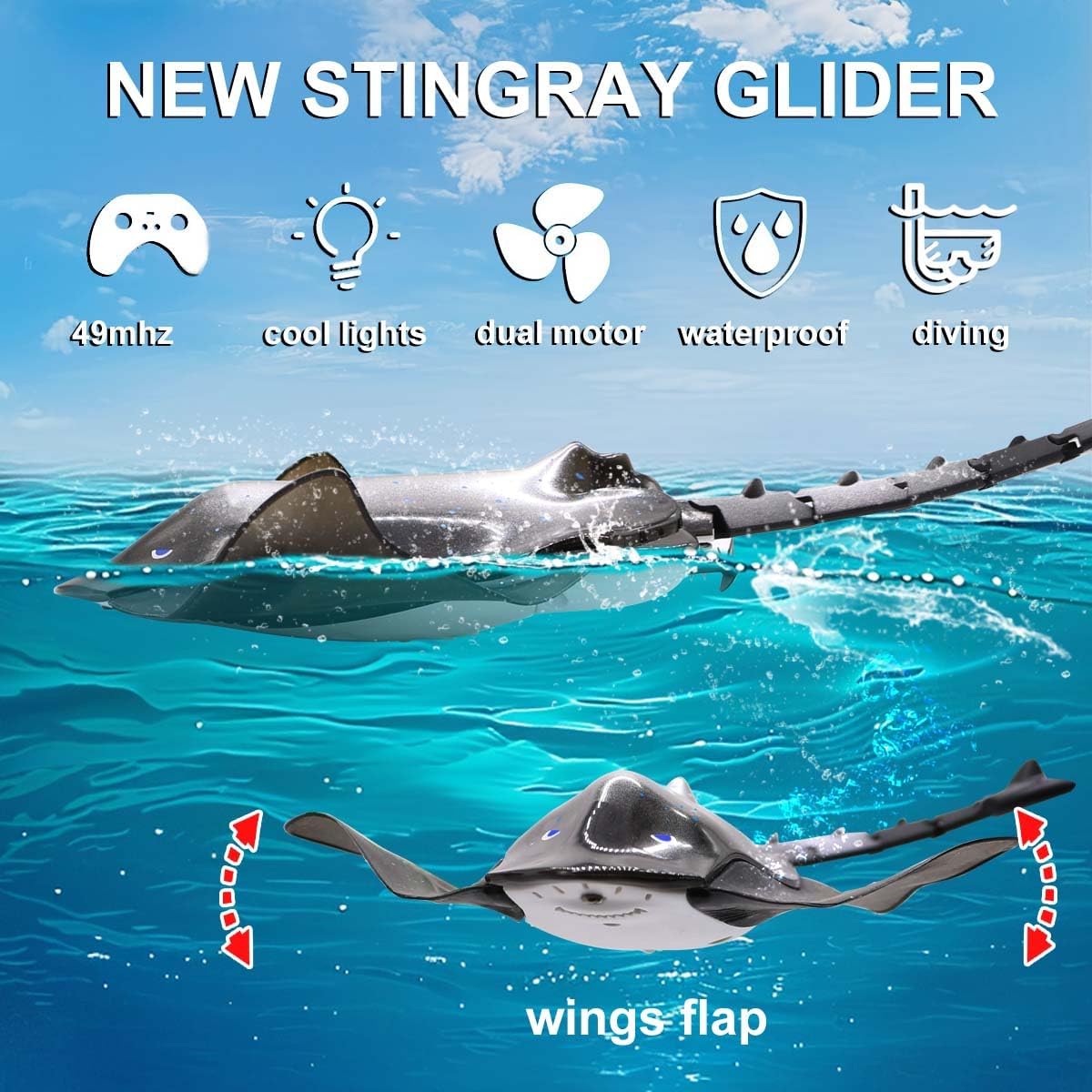 LAFALA remote control diving stingray pool toy with flapping rubber wings - view 4