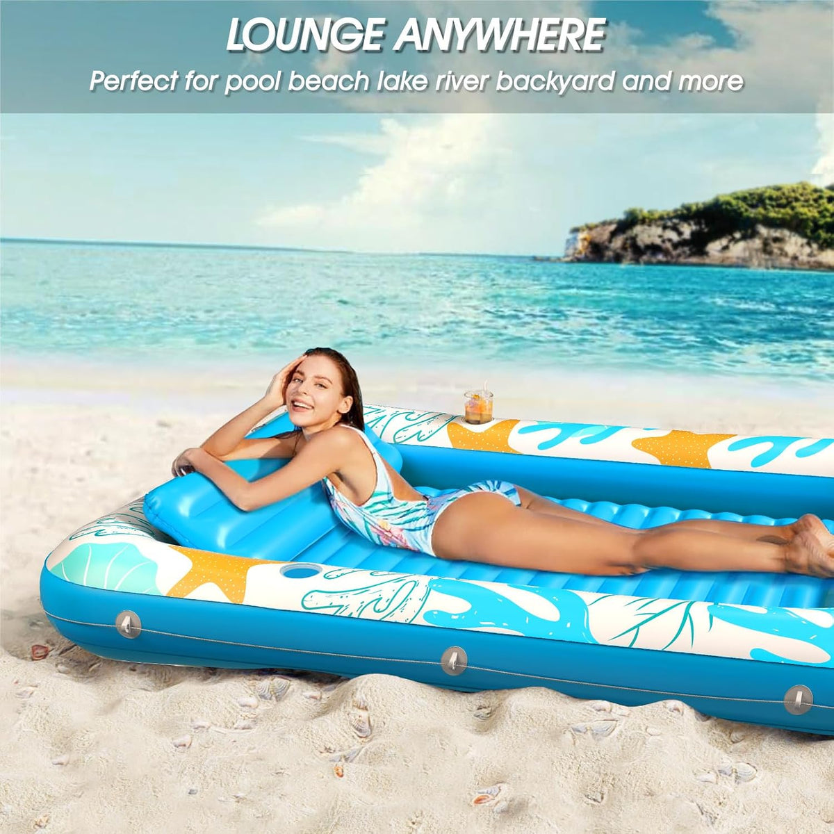 Inflatable Tanning Pool Lounger Float - Ocean Aqua / XX-Large - image 3