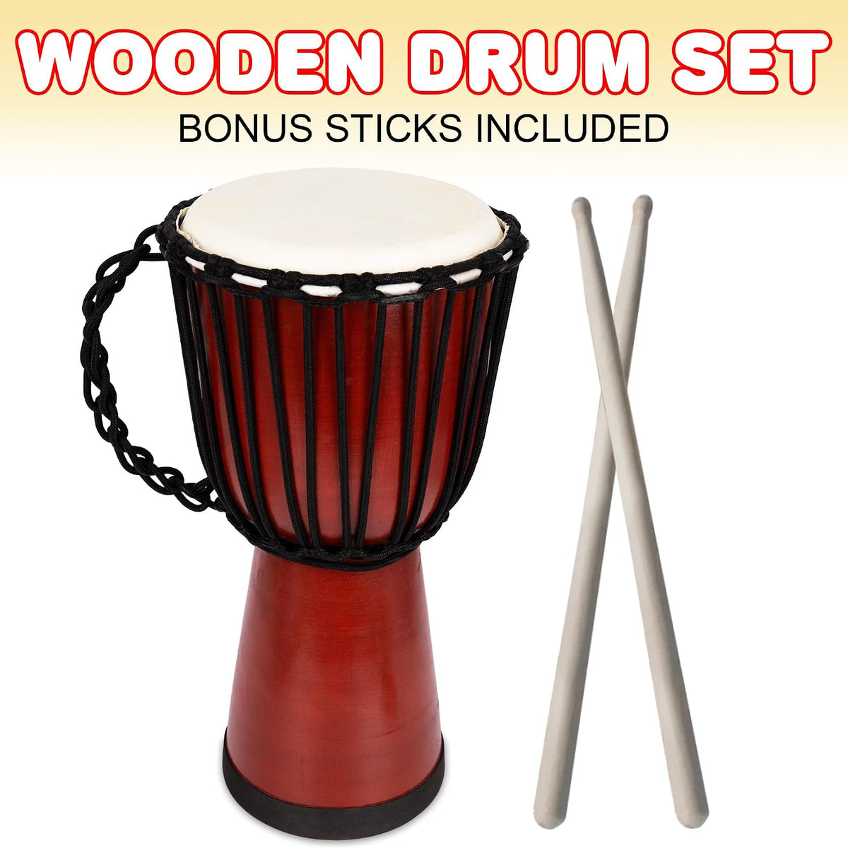ArtCreativity 8 Inch Mini Wooden Toy Drum for Kids - 16" Inch - image 2