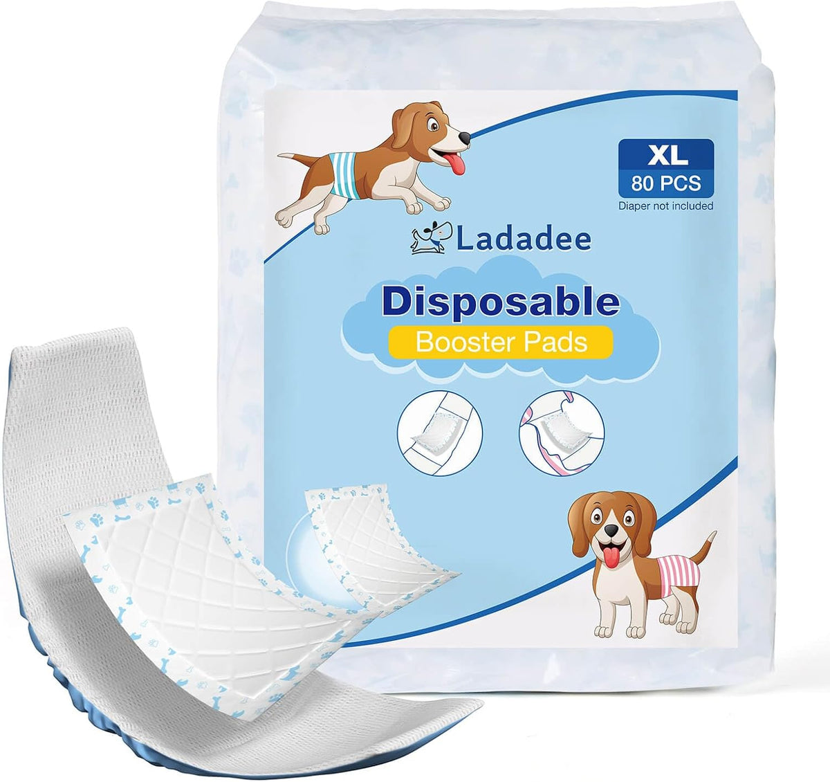 Disposable Dog Diaper Liners Booster Pads for Male & Female Dogs - XL-80Count
