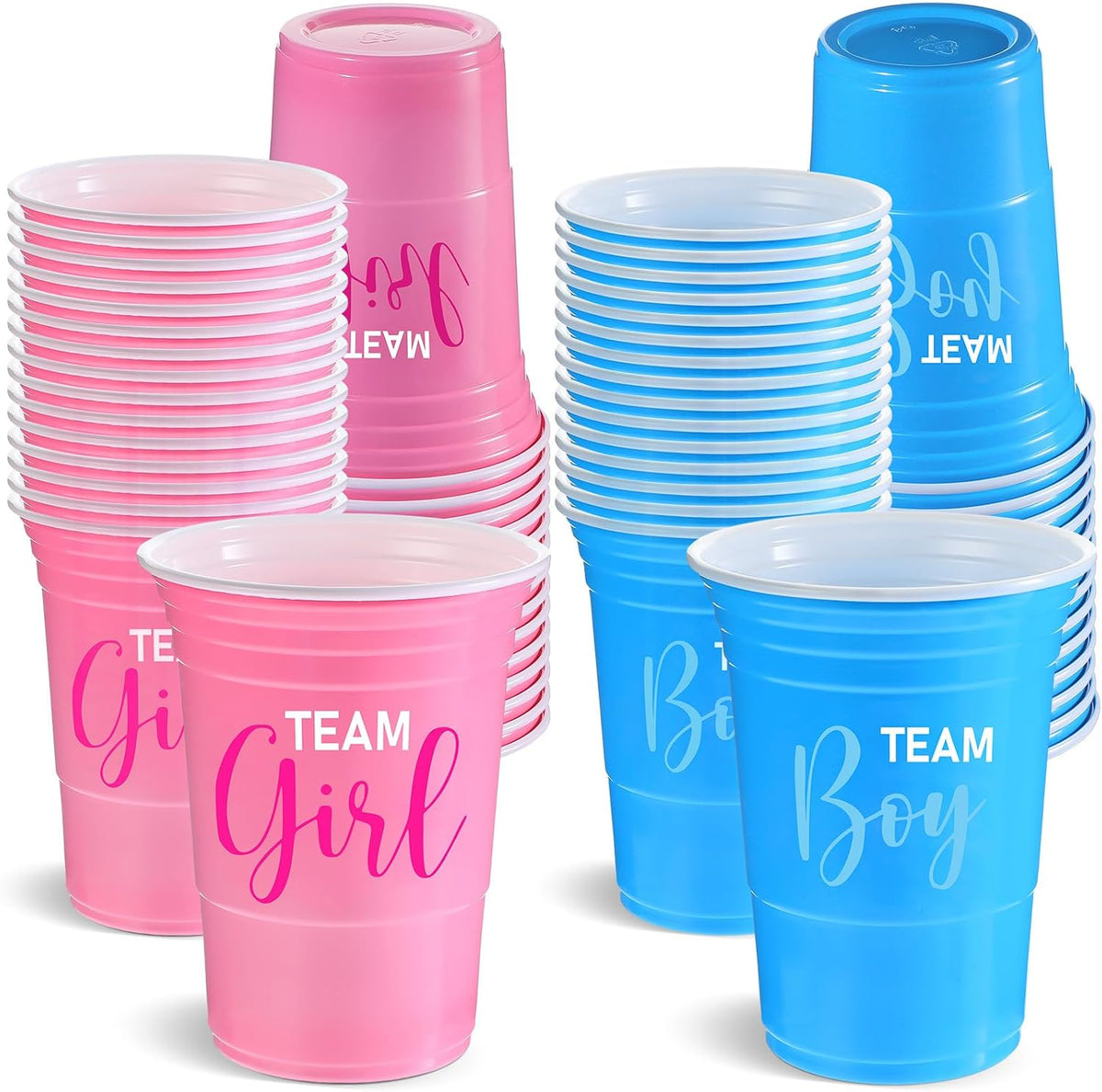 Norme 60 Pcs 16 oz Plastic Gender Reveal Cup Blue Pink Disposable Cup – Fun for Kids & Family - 16 oz / 60