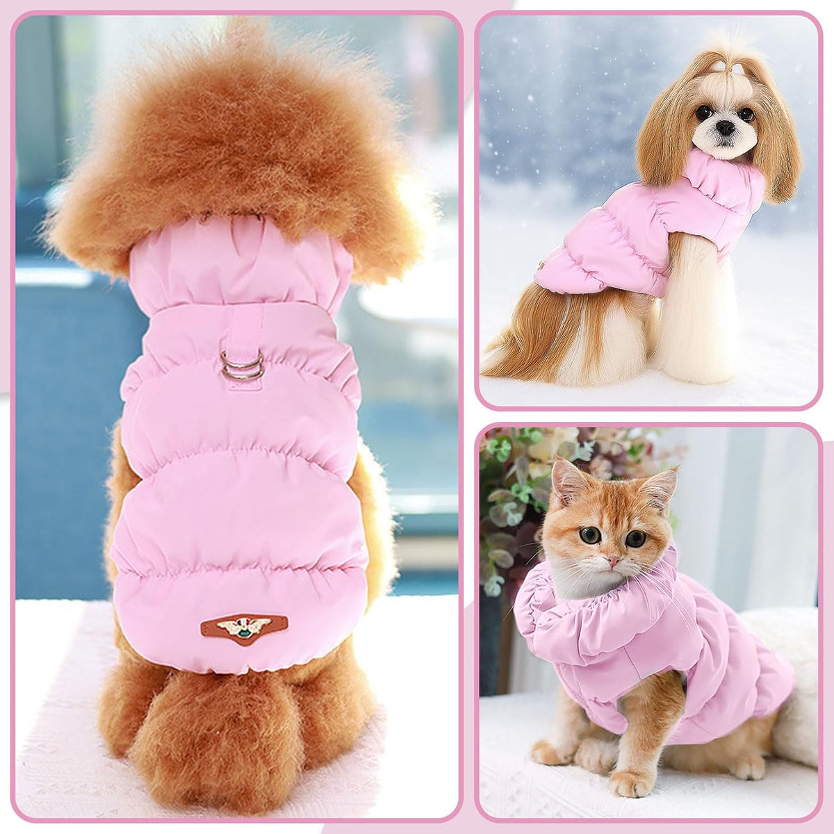 Warm Fleece Dog Jacket Coat for Small Medium Dog Winter Clothes Girl – Essentials for Dogs - Pink / X-Large - image 3