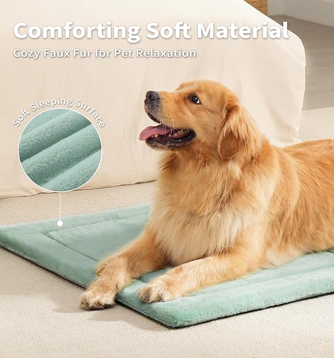 Made4Pets Dog Crate Pad Bed for Extra Large Dogs, Washable & Reversible, Anti-Slip Kennel Mat for Cozy Sleeping, Soft Fluffy Dog Bed for Indoor & Outdoor Use, 48"x30", Green
