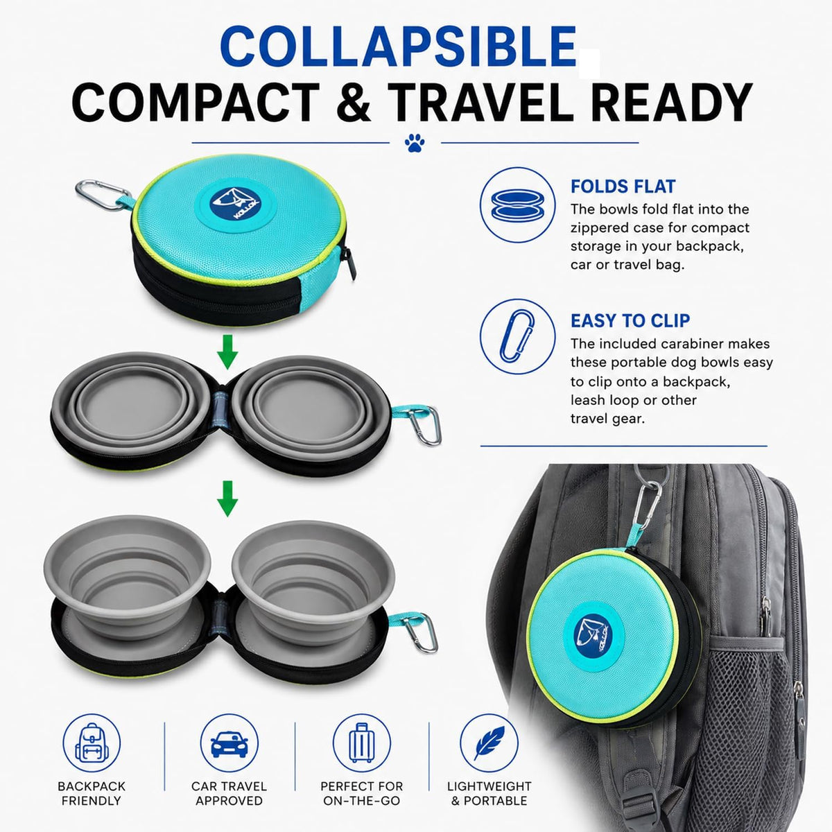 KALLAK Travel Dog Bowls, 2 Collapsible Bowls with Zipper Carrying Case – Essentials for Dogs - image 4