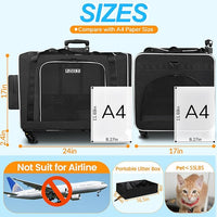 Petskd Extra Large Cat Carrier with Wheels and Litter Box 24"x17"x17" for Large Cat or 2 Small Cats, Collapsible Soft Sided Pet Carrier for Car Travel with Lockable Safety Zippers(Black)