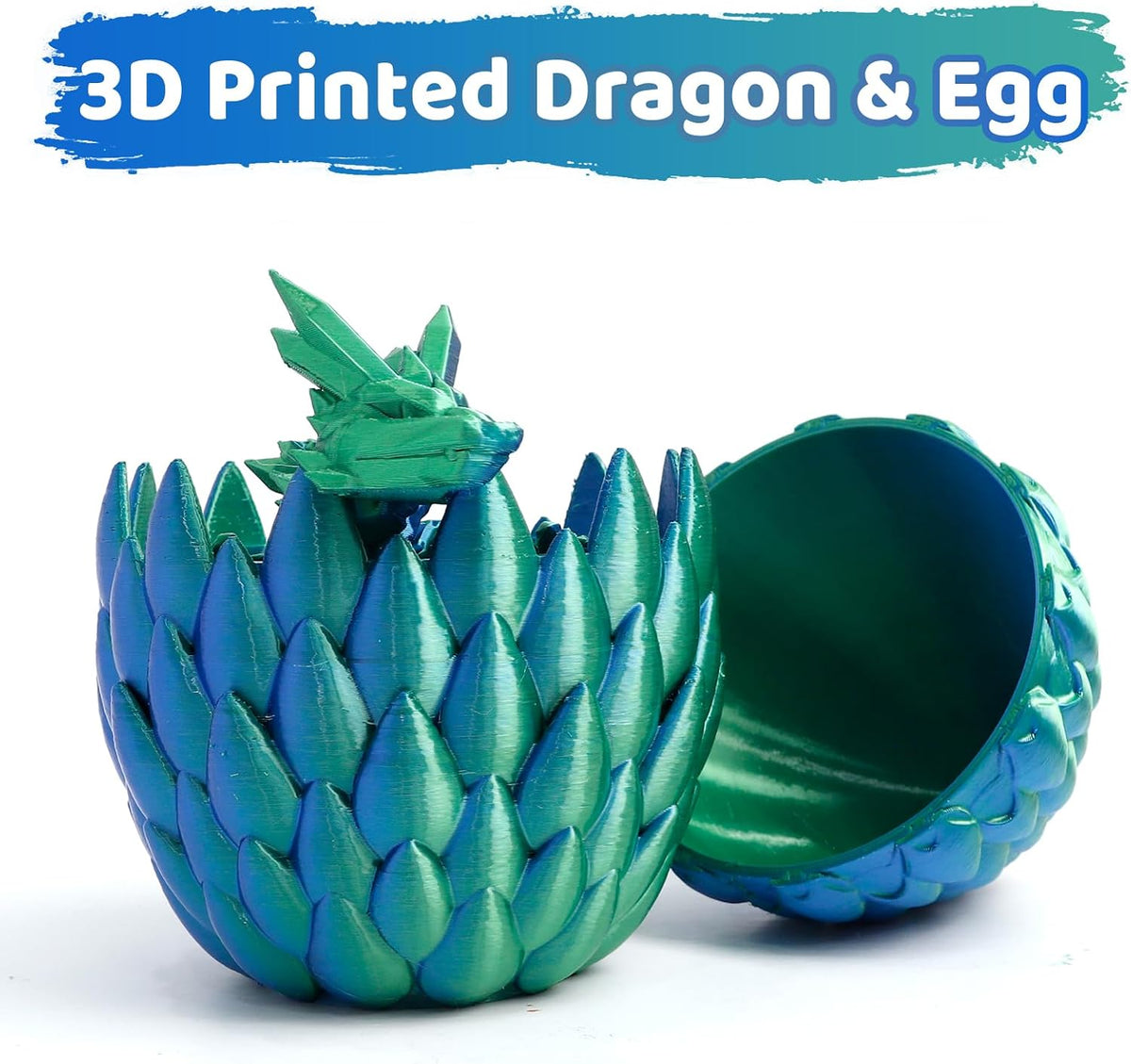 3D Printed Dragon Egg, Large 12" for Kids, Dragon Lovers - Green Mix Blue - image 2